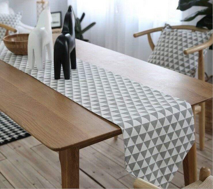 Scandinavian Geometric Grey White Triangle Table Runner Placemats Cushion Cover - EasyChic Home