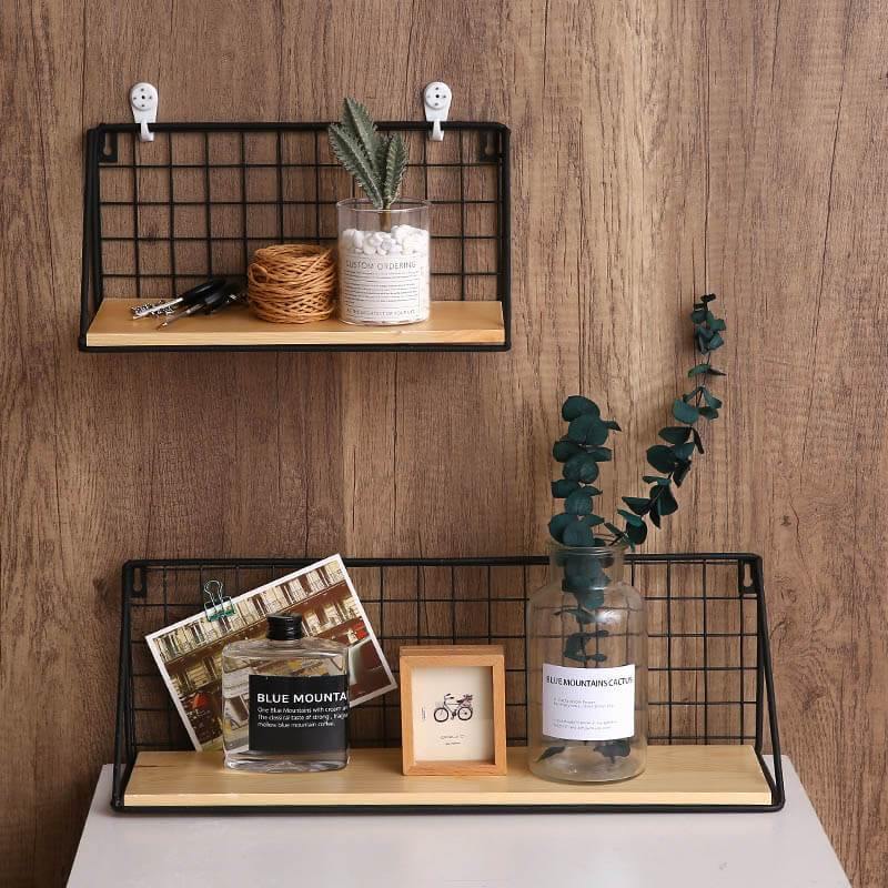 Industrial Metal Wood Wall Shelf Wire Shelves Storage No Drill White –  EasyChic Home