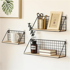 Industrial Metal Wood Wall Shelf Wire Shelves Storage No Drill White –  EasyChic Home