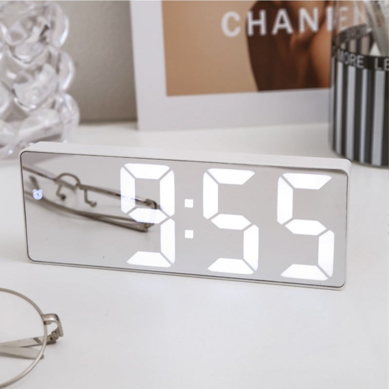 Desktop White Mirror Screen Digital Alarm Clock LED Display